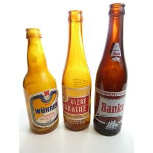 Vintage Biere Lorrain, Wuhrer Birra, Barbados Bank Beer Bottle 3pc